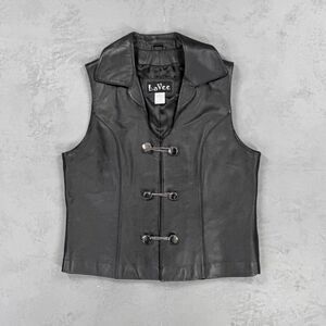 Vintage LaVee Black Leather Vest w/ Chain Toggle Closure Women's Medium